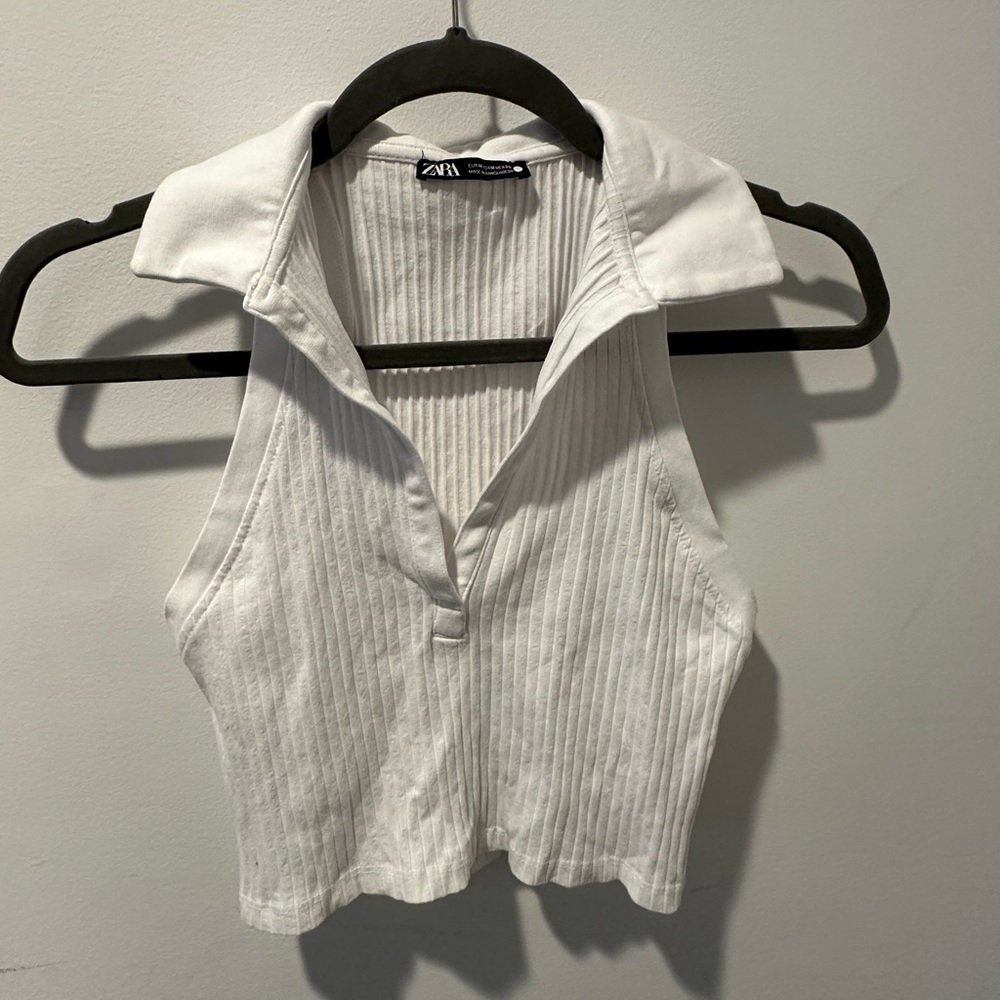 Zara collared ribbed tank white